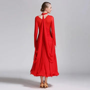 Women Neck Piece Flying Yarn Long Sleeves White Ballroom Dress Party Dress Waltz Rumba Costume Dance Clothing - DancerInn