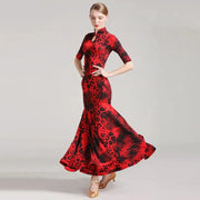 Women Leopard Short Sleeves Big A Hemline Spandex Latin Ballroom Dress Ball Gown Tango Costume YL7009 - DancerInn