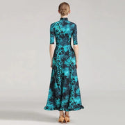 Women Leopard Short Sleeves Big A Hemline Spandex Latin Ballroom Dress Ball Gown Tango Costume YL7009 - DancerInn