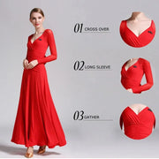 Women V-Neck Slim-fitting Pattern Tango Dress Waltz Dancing Clothing Evening Party Dress Ballroom Gown Rumba Costumes - DancerInn