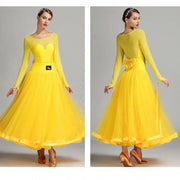 Women Lmitated Silk Fabric Gauze Stitching Women Ballroom Dress Waltz Dance Costume Evening Party Dress YL7007 - DancerInn