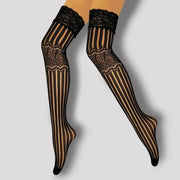 Women Sexy Lace Thigh High Stockings Jacquard Tights Lingerie Fishnet Stocking Pantyhose - DancerInn