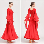 Women Perspective Ultra-thin Elegant Chiffon Yarn Waltzing Tango Dancing Dress Ballroom Costume - DancerInn