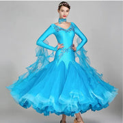 Women V-Neck Hidden Zipper Exquisite Decals Ballroom Dance Competition Dress For Waltz Dress Rumba Dance Costume - DancerInn