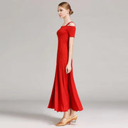 Women Off-Shoulder Hidden Zipper Short Sleeves Long Ballroom Dress Party Dress Spanish Dance Costume Ball Gown YL9003 - DancerInn