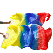 Multi Colors True Real Silk Belly Dance Fans Handmade Dyed Silk Belly Dance Long Fan Chinese Dance Fans - DancerInn