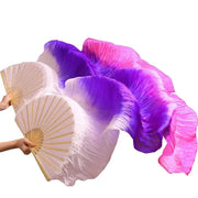 Multi Colors True Real Silk Belly Dance Fans Handmade Dyed Silk Belly Dance Long Fan Chinese Dance Fans - DancerInn