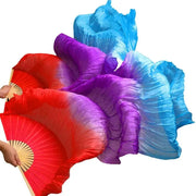 Multi Colors True Real Silk Belly Dance Fans Handmade Dyed Silk Belly Dance Long Fan Chinese Dance Fans - DancerInn