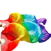 Multi Colors True Real Silk Belly Dance Fans Handmade Dyed Silk Belly Dance Long Fan Chinese Dance Fans - DancerInn