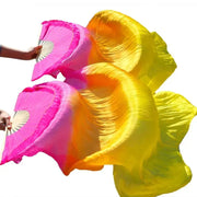 Multi Colors True Real Silk Belly Dance Fans Handmade Dyed Silk Belly Dance Long Fan Chinese Dance Fans - DancerInn