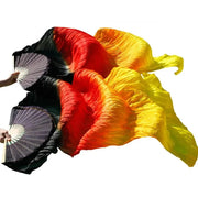Multi Colors True Real Silk Belly Dance Fans Handmade Dyed Silk Belly Dance Long Fan Chinese Dance Fans - DancerInn
