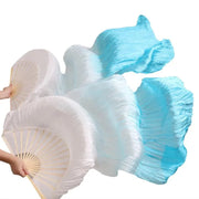 Multi Colors True Real Silk Belly Dance Fans Handmade Dyed Silk Belly Dance Long Fan Chinese Dance Fans - DancerInn