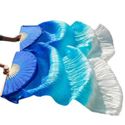 Multi Colors True Real Silk Belly Dance Fans Handmade Dyed Silk Belly Dance Long Fan Chinese Dance Fans - DancerInn