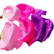 Multi Colors True Real Silk Belly Dance Fans Handmade Dyed Silk Belly Dance Long Fan Chinese Dance Fans - DancerInn