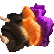 Multi Colors True Real Silk Belly Dance Fans Handmade Dyed Silk Belly Dance Long Fan Chinese Dance Fans - DancerInn