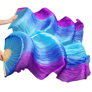 Multi Colors True Real Silk Belly Dance Fans Handmade Dyed Silk Belly Dance Long Fan Chinese Dance Fans - DancerInn