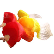 Multi Colors True Real Silk Belly Dance Fans Handmade Dyed Silk Belly Dance Long Fan Chinese Dance Fans - DancerInn