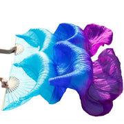 Multi Colors True Real Silk Belly Dance Fans Handmade Dyed Silk Belly Dance Long Fan Chinese Dance Fans - DancerInn
