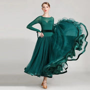 Women Lmitated Silk Fabric Gauze Stitching Women Ballroom Dress Waltz Dance Costume Evening Party Dress YL7007 - DancerInn