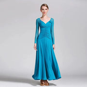 Women V-Neck Slim-fitting Pattern Tango Dress Waltz Dancing Clothing Evening Party Dress Ballroom Gown Rumba Costumes - DancerInn