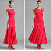 Women Short Sleeves Hollow lace Long Ballroom Dress Dancing Party Waltz Dance Clothes Ball Gown Rumba Costume - DancerInn