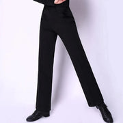 Men Black Straight Slim-Fit Anti-Wrinkle Latin Modern Ballroom Dance Pants with Pocket Belt - DancerInn