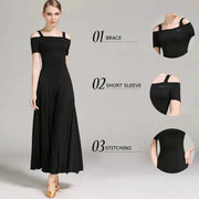 Women Off-Shoulder Hidden Zipper Short Sleeves Long Ballroom Dress Party Dress Spanish Dance Costume Ball Gown YL9003 - DancerInn