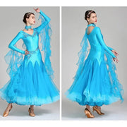 Women V-Neck Hidden Zipper Exquisite Decals Ballroom Dance Competition Dress For Waltz Dress Rumba Dance Costume - DancerInn