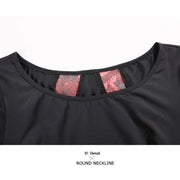 Women Contrast Color Stitching A-line Sweep Short Sleeves Fishbone Hemline Ballroom Dance Wear Tango Dress - DancerInn