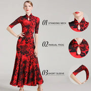 Women Leopard Short Sleeves Big A Hemline Spandex Latin Ballroom Dress Ball Gown Tango Costume YL7009 - DancerInn