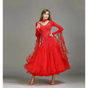 Women V-Neck Hidden Zipper Exquisite Decals Ballroom Dance Competition Dress For Waltz Dress Rumba Dance Costume - DancerInn