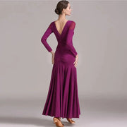 Women Lace Swallow-tailed Stitching Long Sleeves Standard Ballroom Dress Tango Costume Flamenco Dance Dresses Ball Gown - DancerInn