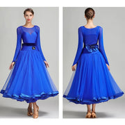 Women Lmitated Silk Fabric Gauze Stitching Women Ballroom Dress Waltz Dance Costume Evening Party Dress YL7007 - DancerInn