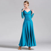 Women V-Neck Slim-fitting Pattern Tango Dress Waltz Dancing Clothing Evening Party Dress Ballroom Gown Rumba Costumes - DancerInn