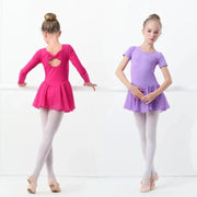 Girls Bowknot Short Sleeve Ballet Dress Gymnastics Leotards Chiffon Skirts for Kids - DancerInn