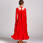 Kids Long Sleeve Romantic Floating Yarn Ballroom Dress Modern Dance Ballroom Dance Competition Dresses for Girls - DancerInn