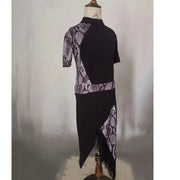 Girls Tassel Skirt Short Long Sleeve Leopard Ruma Samba Tango Dance Costumes Sets Latin Dance Dresses - DancerInn