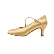 Women Classic Fresh Tan Satin High Heel Soft Outsole Ballroom Dance Shoes Modern Dance Standard Shoes - DancerInn