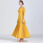 Women Chiffon Yarn V-Back Long Sleeves Party Dress Ball Gown Ballroom Waltz Dress Rumba Dance Costume Stage Dance Wear - DancerInn