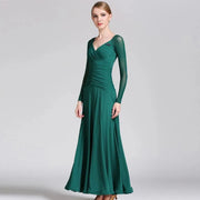 Women V-Neck Slim-fitting Pattern Tango Dress Waltz Dancing Clothing Evening Party Dress Ballroom Gown Rumba Costumes - DancerInn