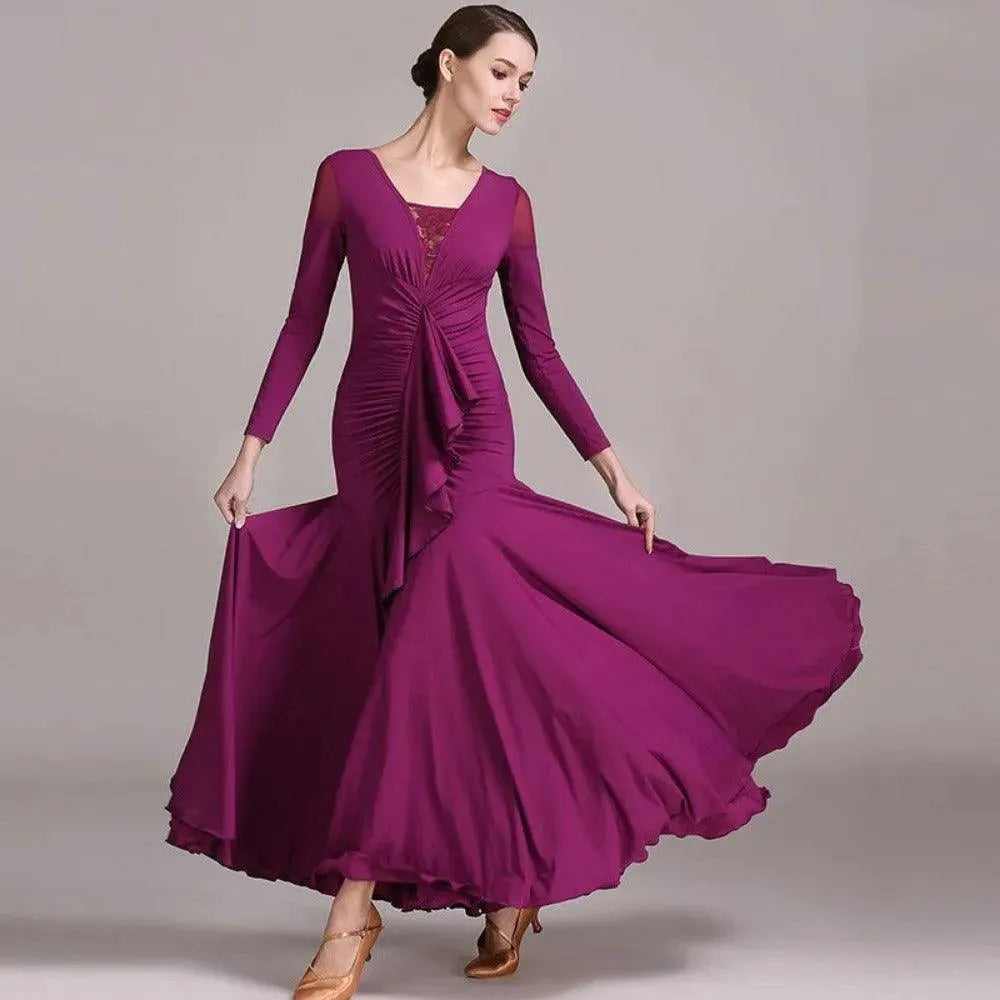 Deep V Neck Prom Dress, Pleated Prom Gown | DancerInn