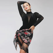 Woman Belly Dance Leopard Tassel Latin Dancing Lace Hip Scarf - DancerInn