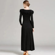 Women Layerd Back Ruffled Stitching Long Sleeves Ballroom Dress Standard Dance Clothing Stage Dance Wear - DancerInn
