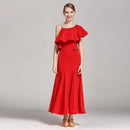 Asymmetrical Prom Dress with Ruffle Sleeve One Shoulder Ball Gown - Red / S