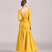 Women Lace Swallow-tailed Stitching Long Sleeves Standard Ballroom Dress Tango Costume Flamenco Dance Dresses Ball Gown - DancerInn