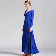 Women V-Neck Slim-fitting Pattern Tango Dress Waltz Dancing Clothing Evening Party Dress Ballroom Gown Rumba Costumes - DancerInn