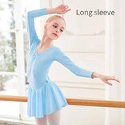 Girls Bowknot Short Sleeve Ballet Dress Gymnastics Leotards Chiffon Skirts for Kids - DancerInn