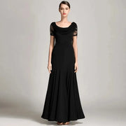 Women Special Neck Design Gauze Joint Lace Short Sleeves Long Hemline Ballroom Waltz Dresses for Foxtrot Flamenco Dance - DancerInn