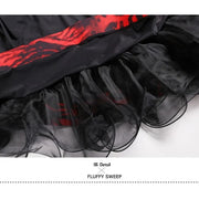 Women Contrast Color Stitching A-line Sweep Short Sleeves Fishbone Hemline Ballroom Dance Wear Tango Dress - DancerInn