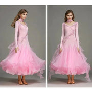 Women V-Neck Hidden Zipper Exquisite Decals Ballroom Dance Competition Dress For Waltz Dress Rumba Dance Costume - DancerInn